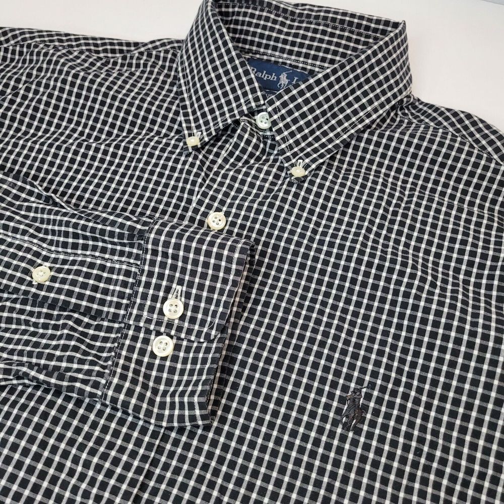 Ralph Lauren Button Down Mens 16 34/35 Black Gingham Excellent Custom Fit Shirt